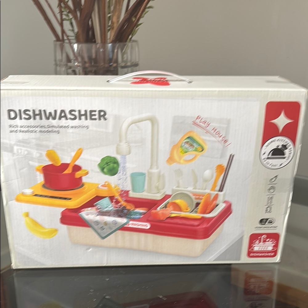 Kids Play Kitchen Dishwasher Sink Toy 31 Pcs Simulated Washing NIB